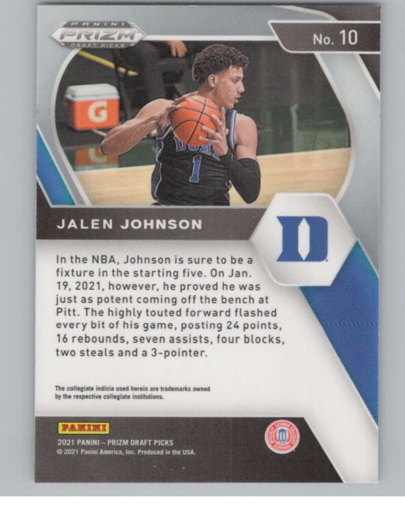 2021-22 Panini Prizm Draft Picks #10 Jalen Johnson Rookie  V98153 Image 2