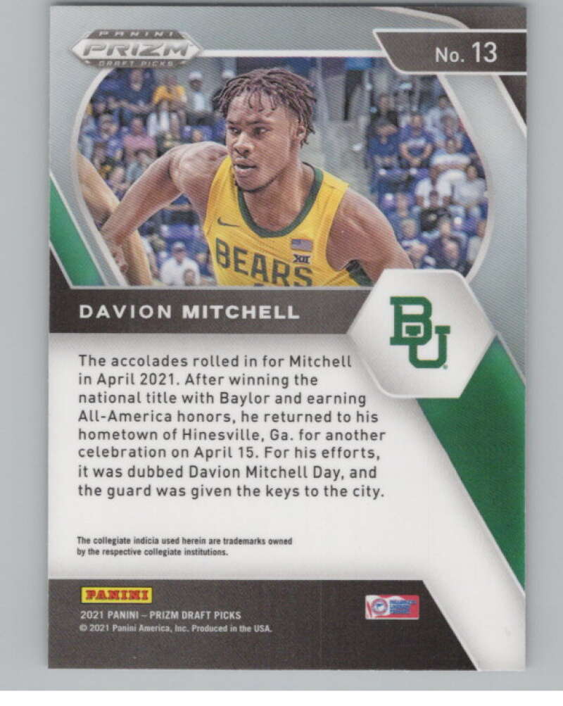 2021-22 Panini Prizm Draft Picks #13 Davion Mitchell Rookie  V98156 Image 2