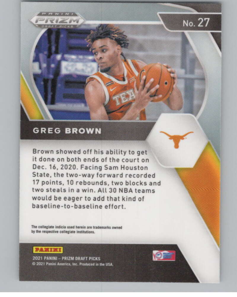 2021-22 Panini Prizm Draft Picks #27 Greg Brown III Rookie  V98162 Image 2