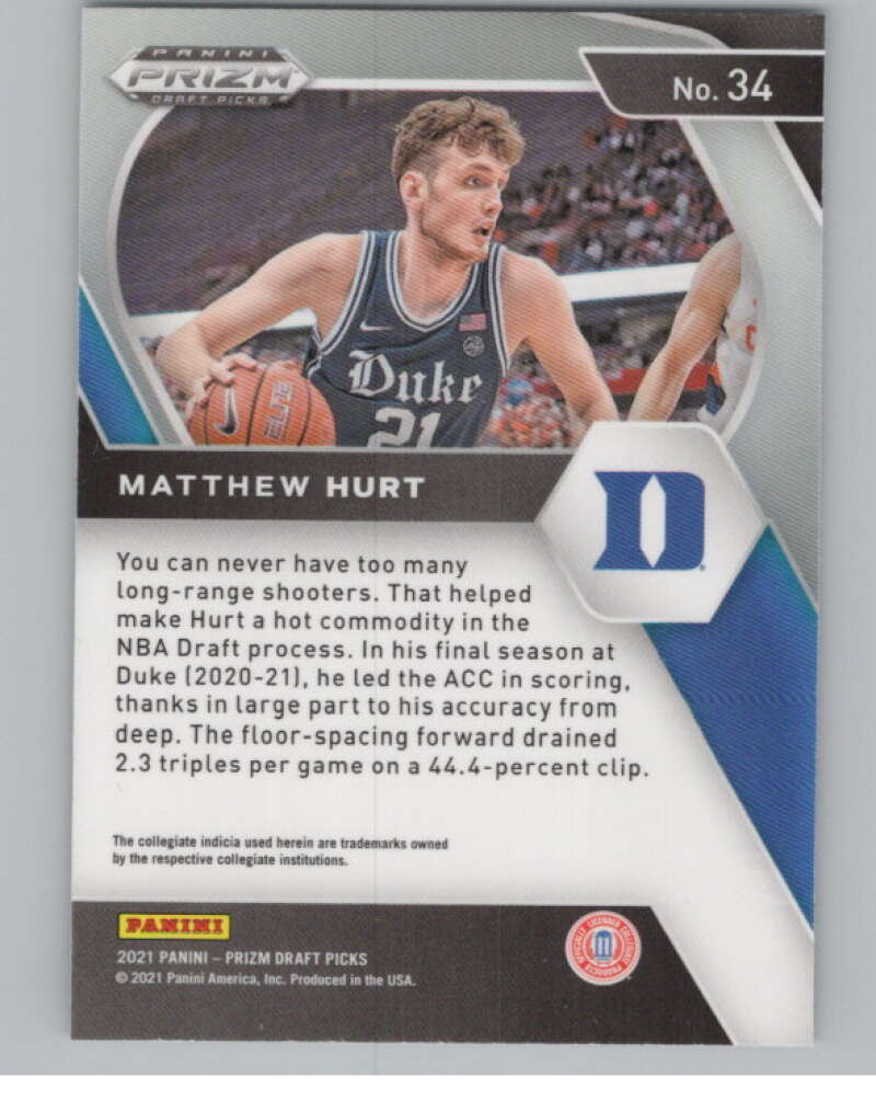 2021-22 Panini Prizm Draft Picks #34 Matt Hurt  Rookie  V98164 Image 2