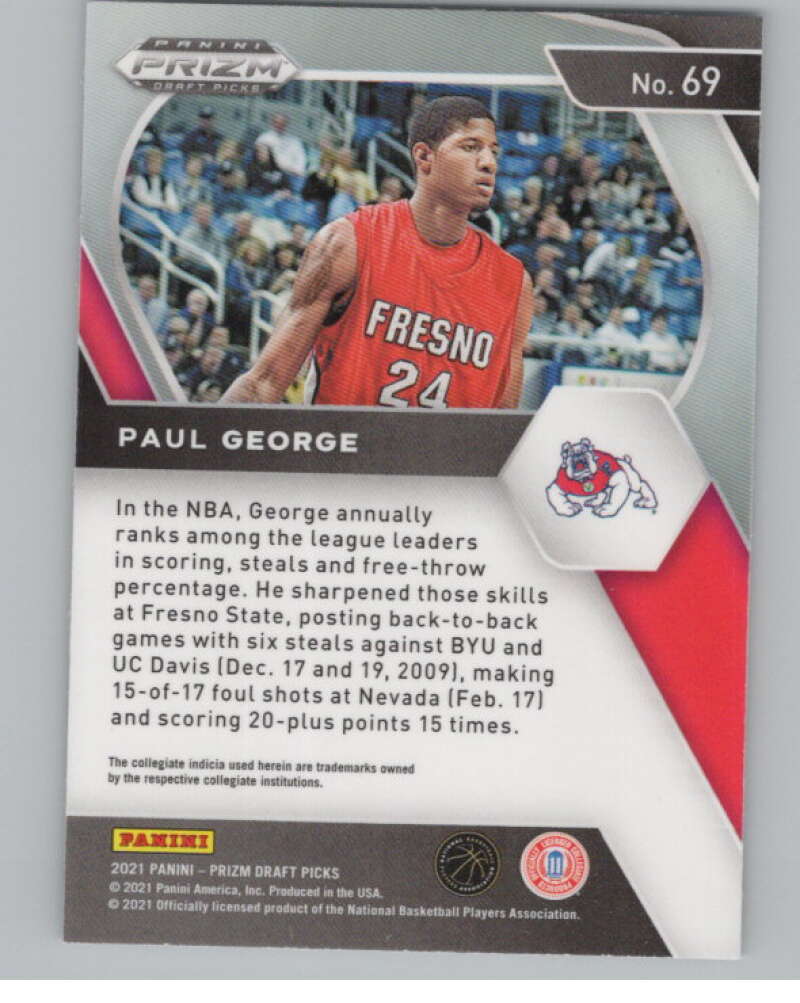 2021-22 Panini Prizm Draft Picks #69 Paul George  V98181 Image 2