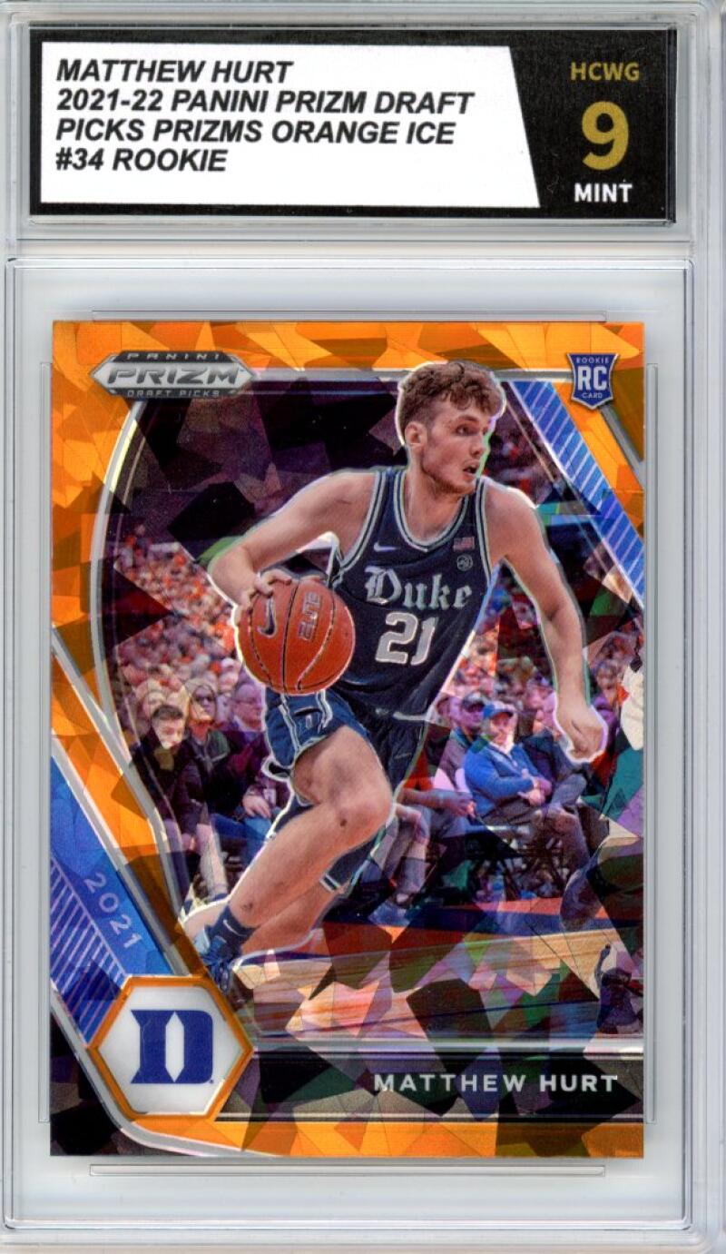 2021-22 Prizm Draft Picks Orange Ice #34 Matthew Hurt Rookie Graded HCWG 9 Image 1