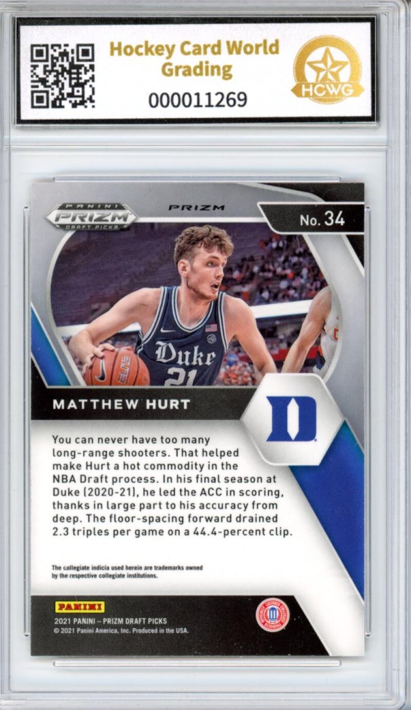 2021-22 Prizm Draft Picks Orange Ice #34 Matthew Hurt Rookie Graded HCWG 9 Image 2