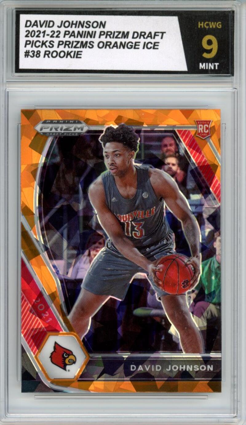 2021-22 Prizm Draft Picks Orange Ice #38 David Johnson Rookie Graded HCWG 9 Image 1