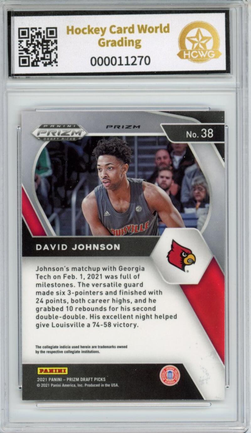 2021-22 Prizm Draft Picks Orange Ice #38 David Johnson Rookie Graded HCWG 9 Image 2