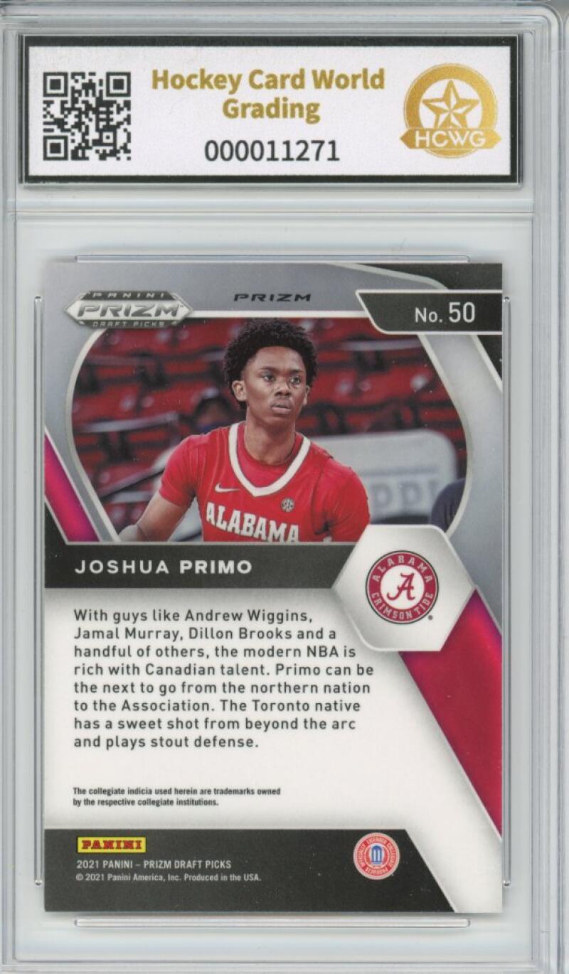 2021-22 Prizm Draft Picks Orange Ice #50 Joshua Primo Rookie Graded HCWG 9 Image 2