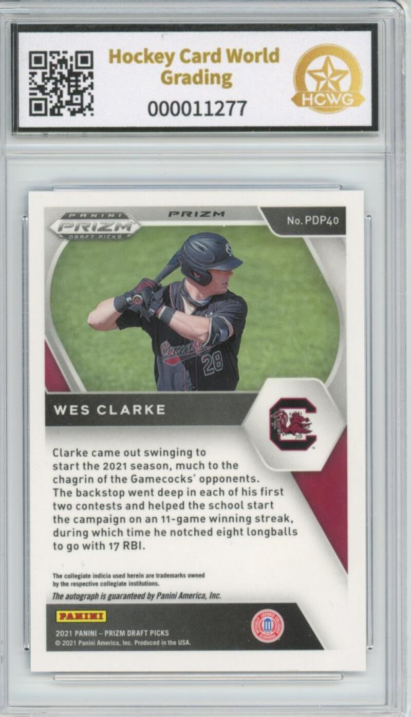 2021 Prizm Draft Picks Auto Carolina Blue Velocity #40 Wes Clarke Graded HCWG 10 Image 2