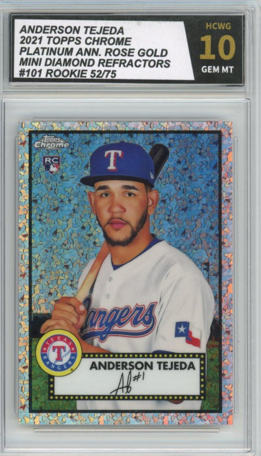 2021 Topps Chrome Rose Gold Mini Diamond #101 Anderson Tejeda 52/75 RC HCWG 10 Image 1