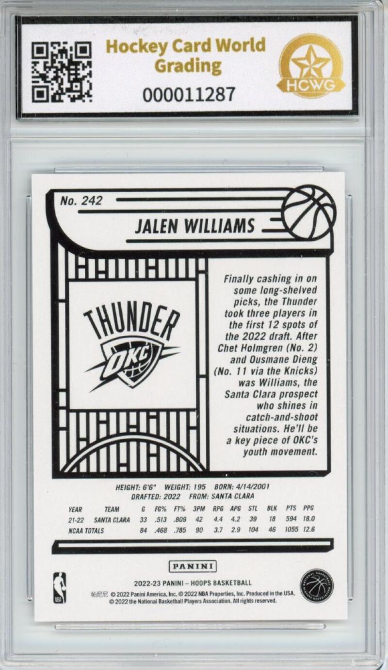 2022-23 Panini Hoops #242 Jalen Williams RC Rookie Mint HCWG 9 - 11287 Image 2