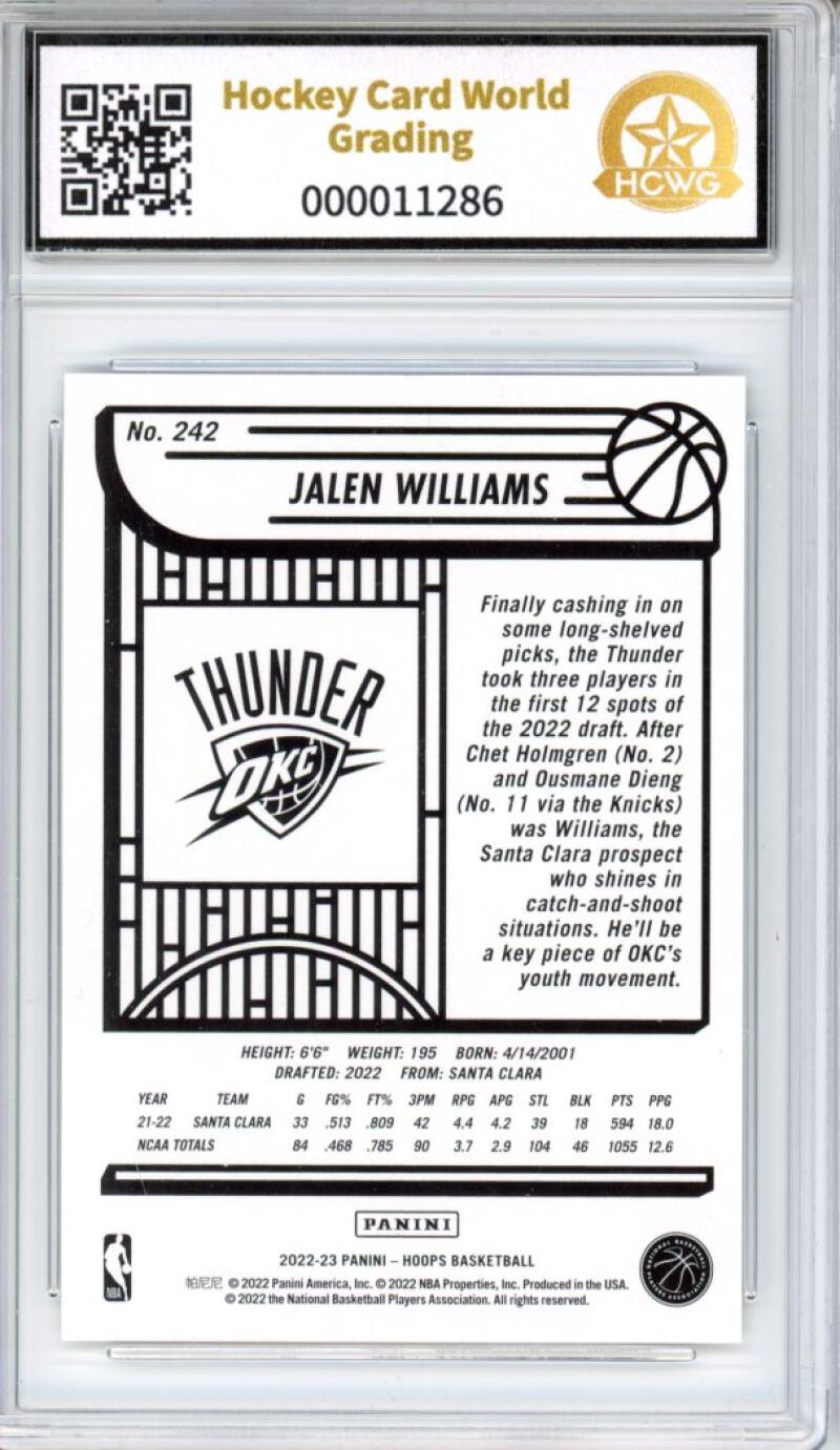 2022-23 Panini Hoops #242 Jalen Williams RC Rookie Mint HCWG 9 - 11286 Image 2