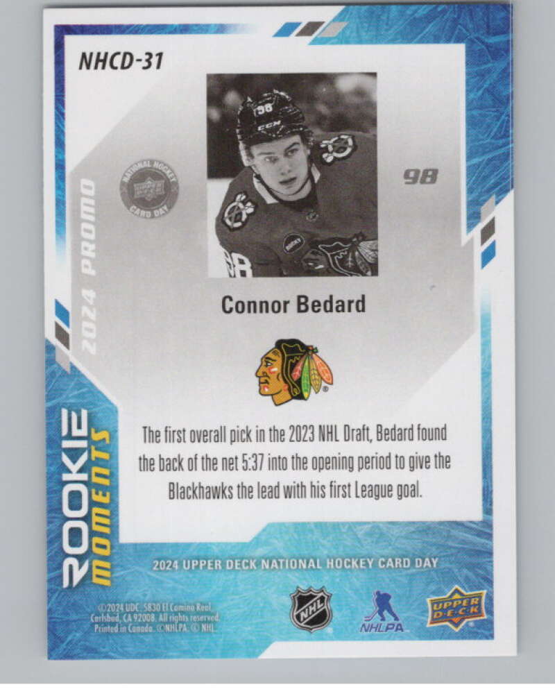 2024 UD National Hockey Card Day #NHCD-31 Connor Bedard Rookie  V98198 Image 2