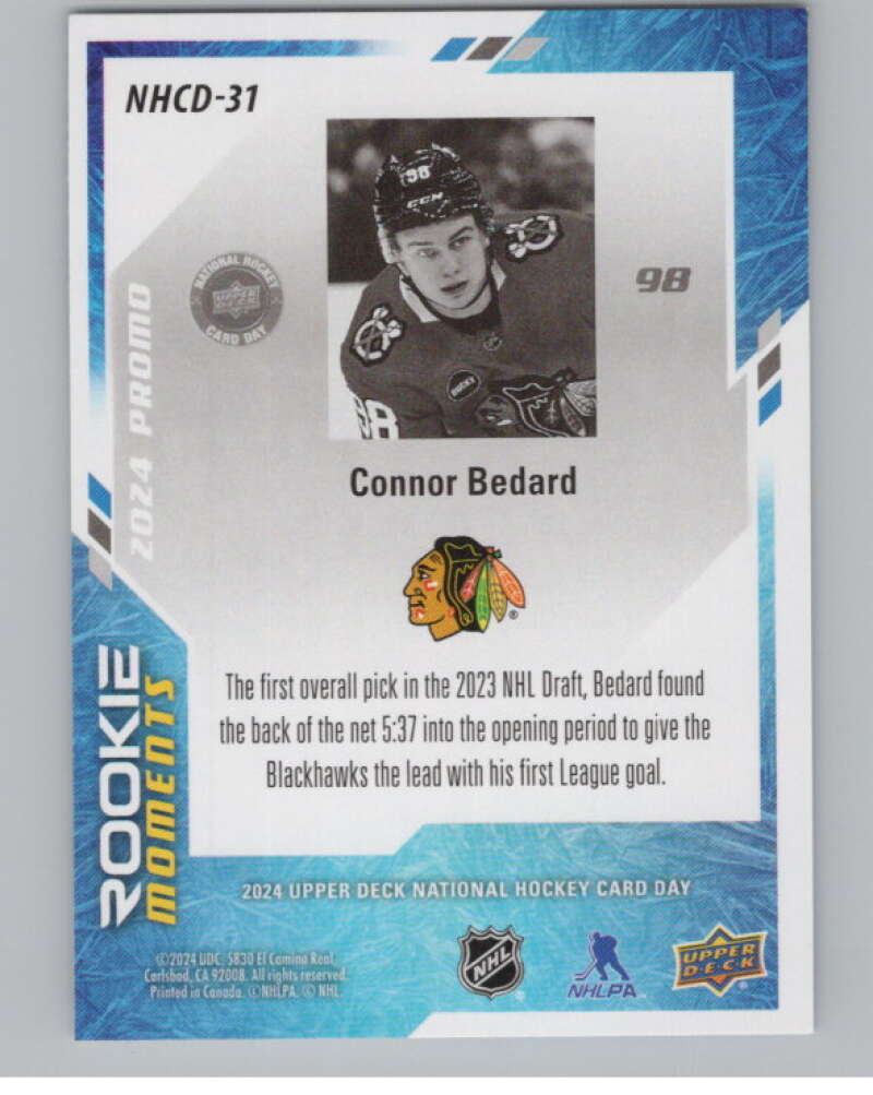 2024 UD National Hockey Card Day #NHCD-31 Connor Bedard Rookie  V98199 Image 2