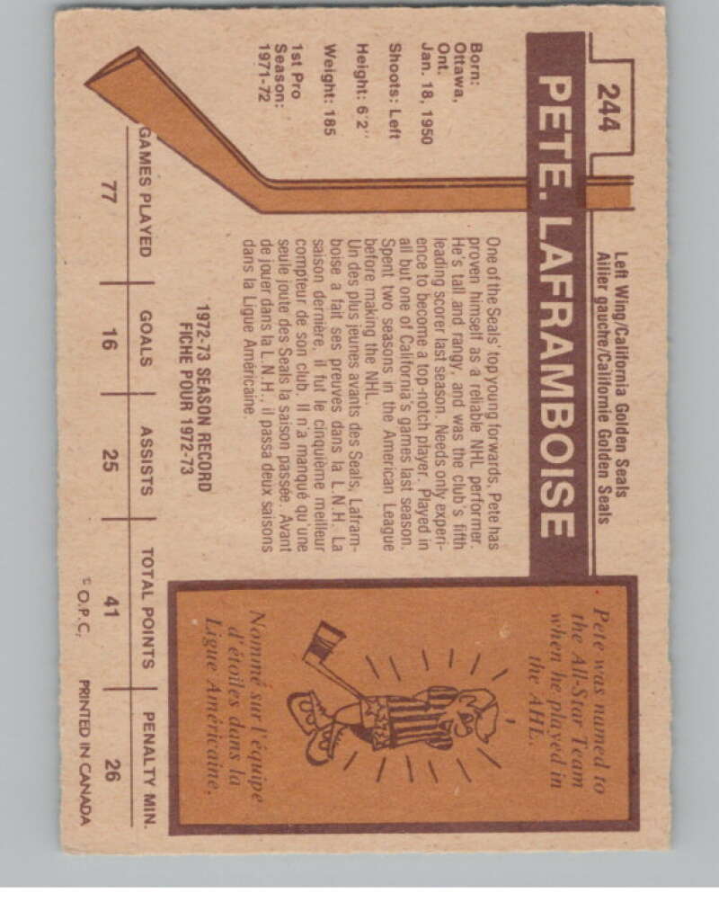 1973-74 O-Pee-Chee #244 Pete Laframboise  California Golden Seals  V98205 Image 2