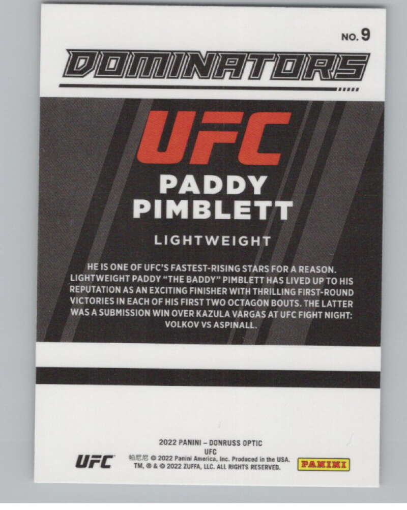 2022 Donruss Optic Dominators #9 Paddy Pimblett  V98242 Image 2