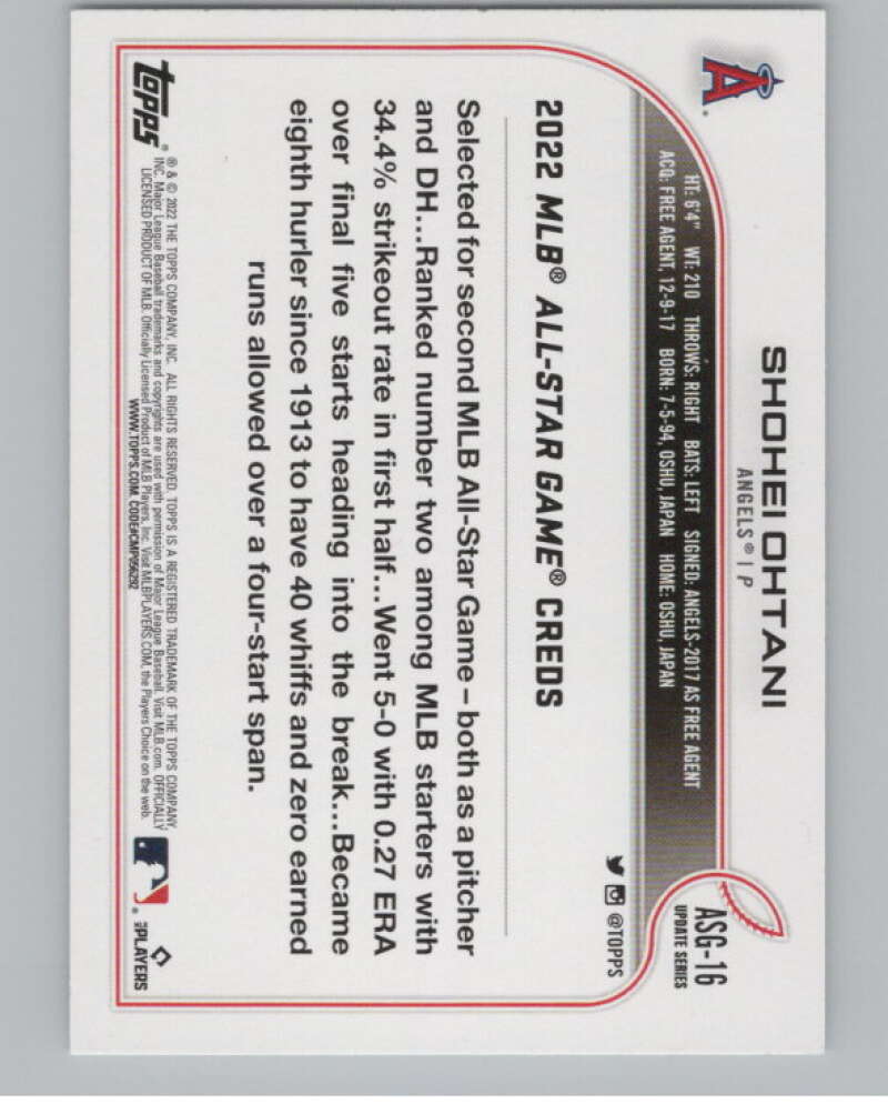 2022 Topps Update 2022 MLB All-Star Game #ASG-16 Shohei Ohtani  V98283 Image 2