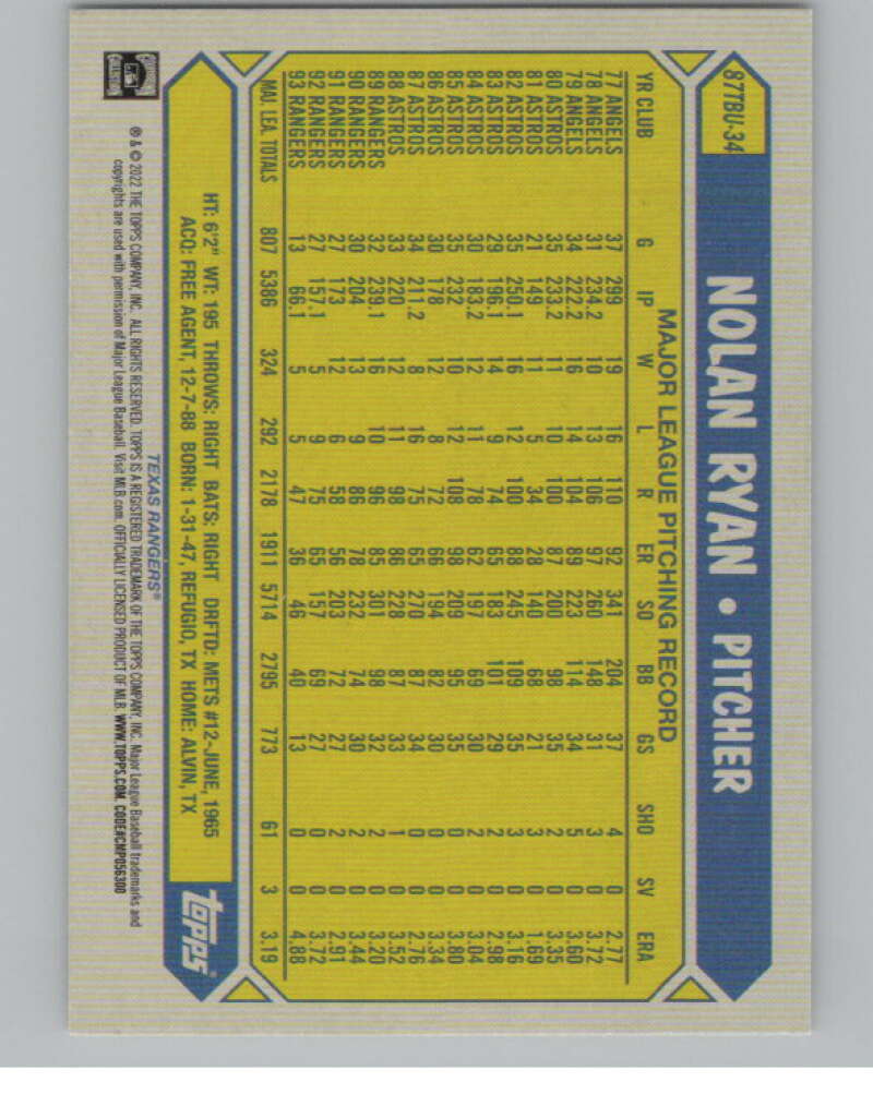 2022 Topps Update 1987 ball #87TBU-34 Nolan Ryan   V98284 Image 2