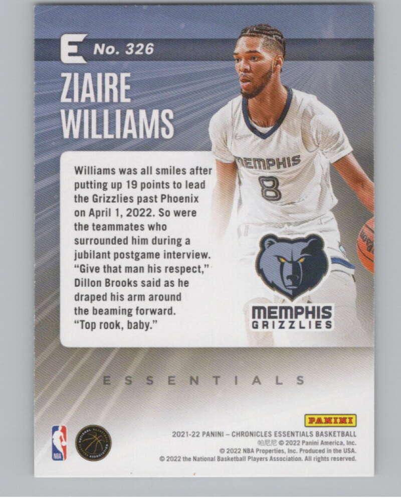 2021-22 Panini Chronicles #326 Ziaire Williams Essentials Rookie  V98290 Image 2
