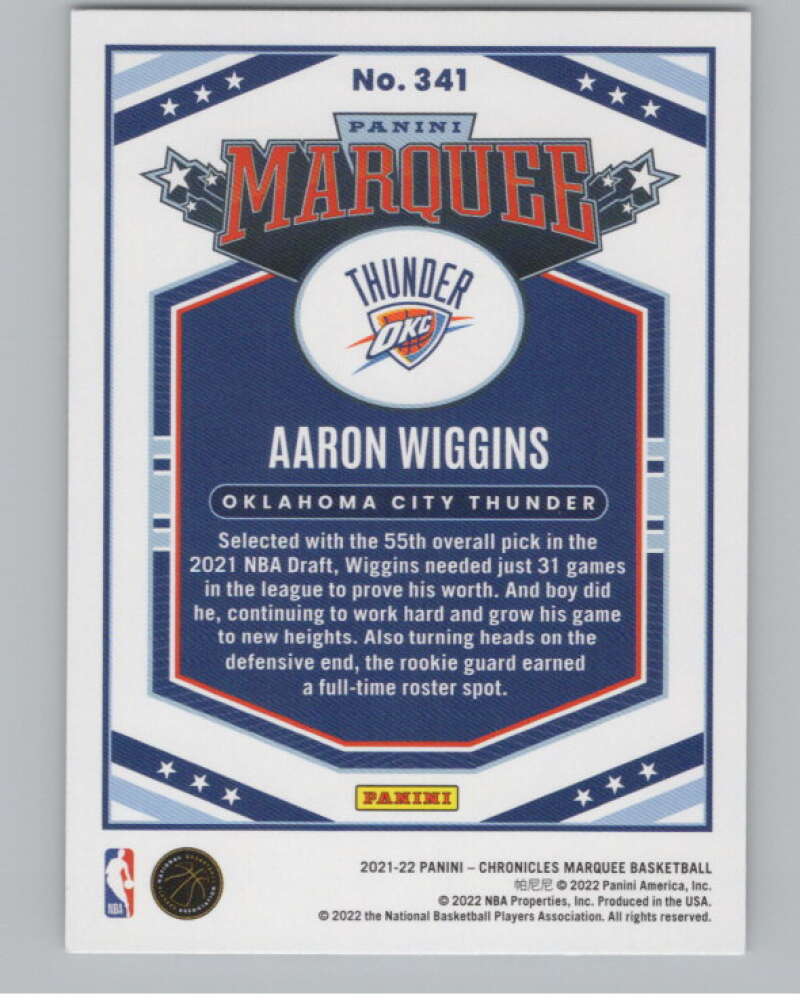 2021-22 Panini Chronicles #341 Aaron Wiggins Marquee Rookie   V98297 Image 2