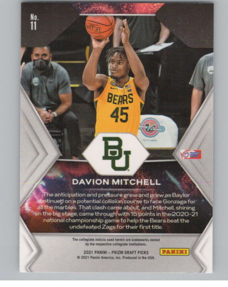 2021-22 Panini Prizm Draft Picks Fireworks #11 Davion Mitchell RC  V98299 Image 2