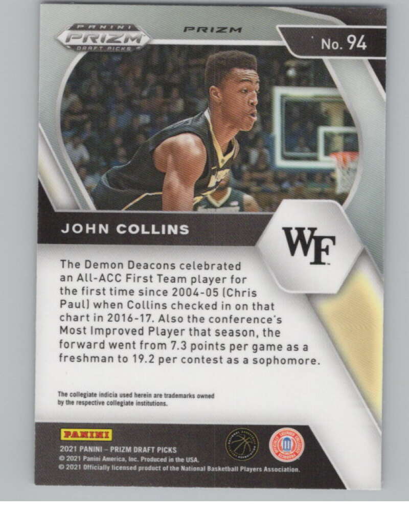 2021-22 Panini Prizm Draft Picks Prizms Red White Blue #94 John Collins  V98307 Image 2