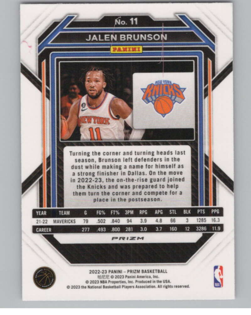2022-23 Panini Prizm Prizms Pink Ice #11 Jalen Brunson  V98308 Image 2