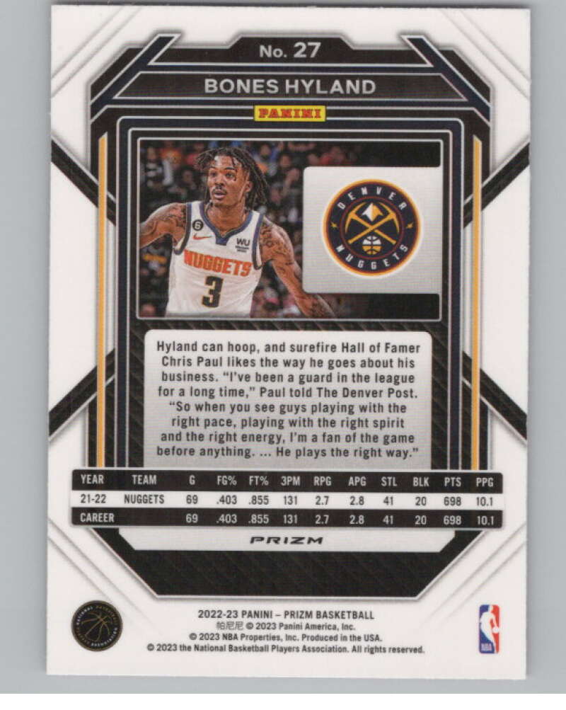 2022-23 Panini Prizm Prizms Pink Ice #27 Bones Hyland  V98310 Image 2