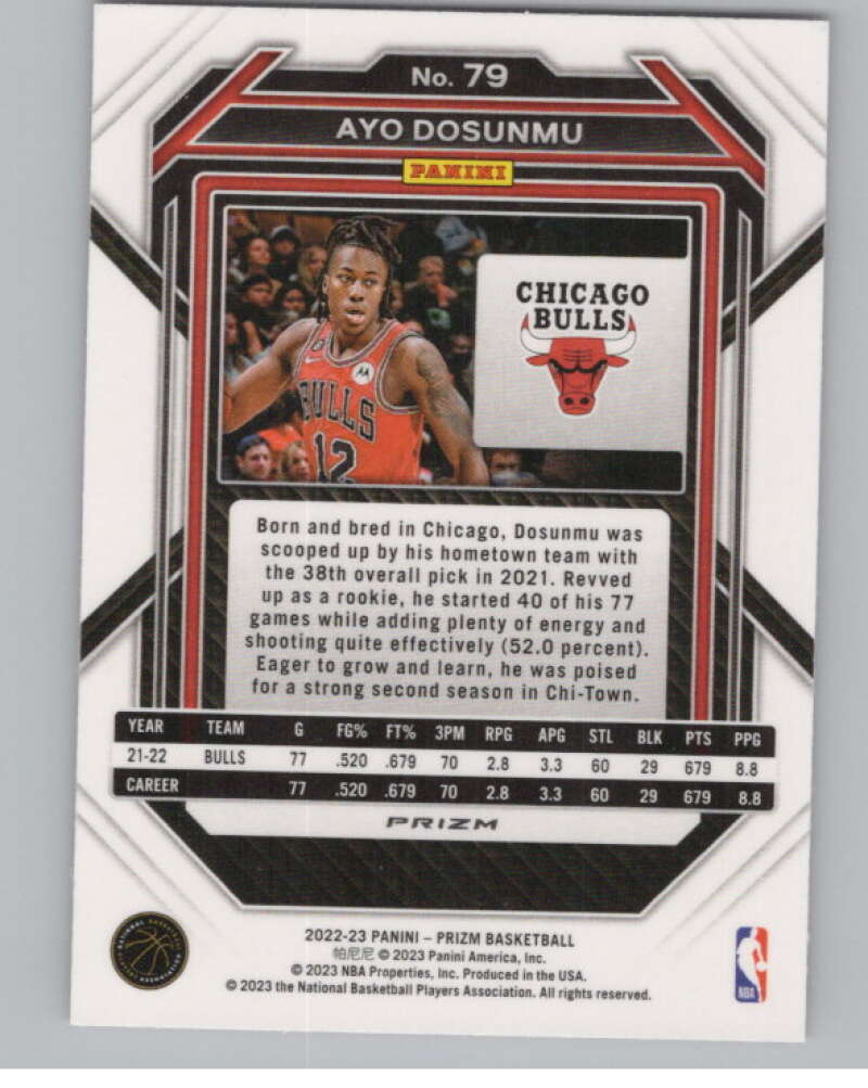 2022-23 Panini Prizm Prizms Pink Ice #79 Ayo Dosunmu  V98313 Image 2