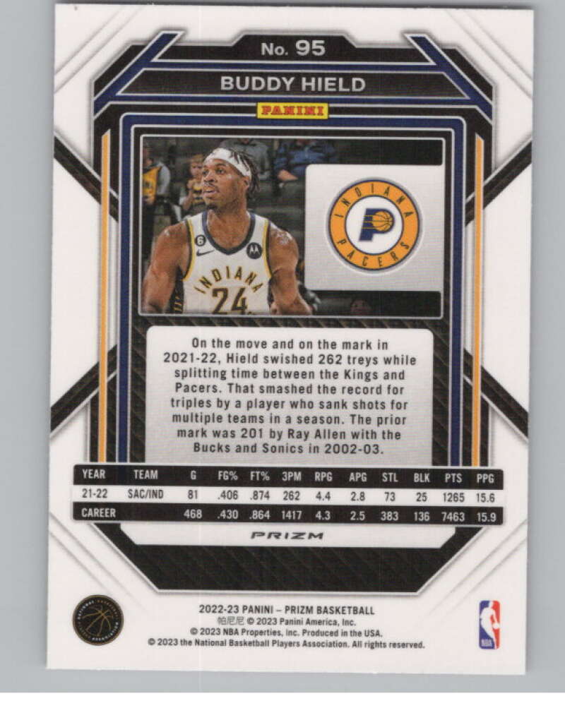 2022-23 Panini Prizm Prizms Pink Ice #95 Buddy Hield  V98314 Image 2