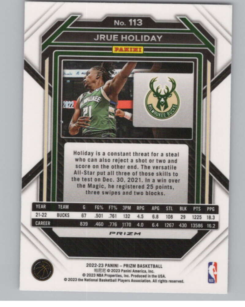 2022-23 Panini Prizm Prizms Pink Ice #113 Jrue Holiday  V98316 Image 2