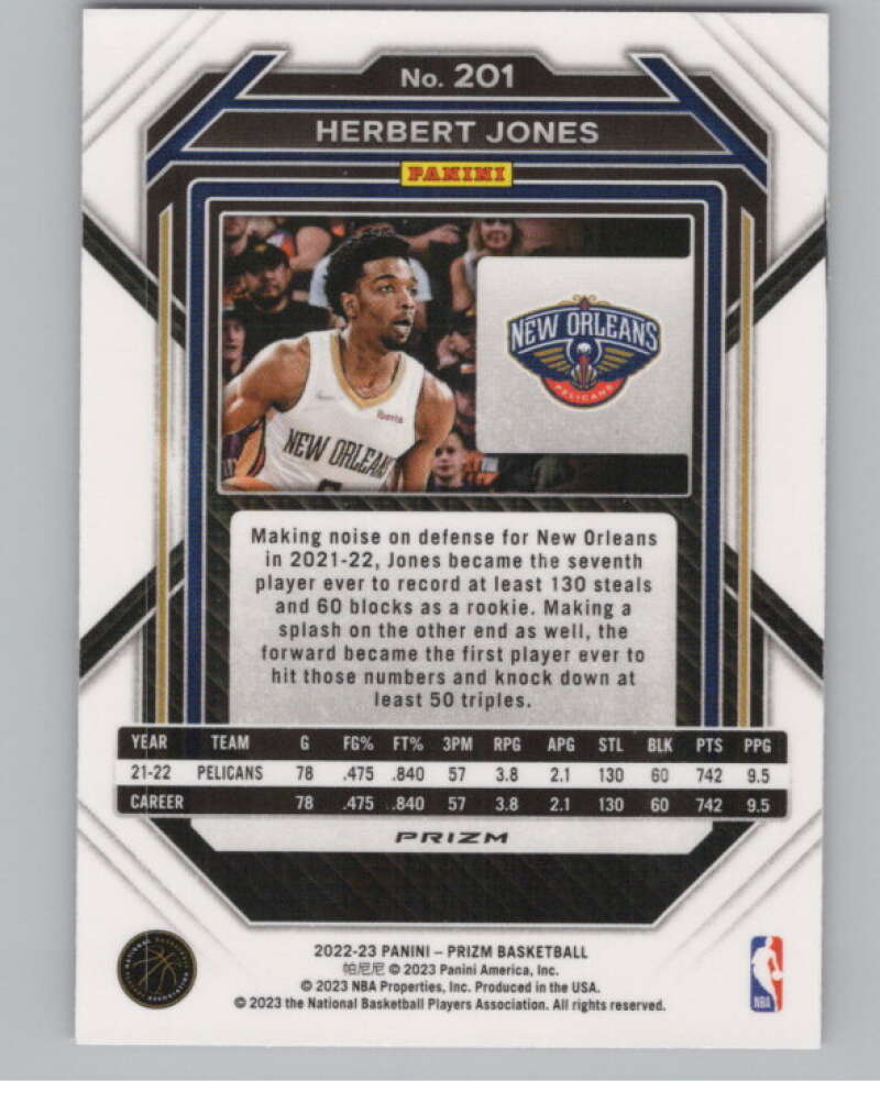 2022-23 Panini Prizm Prizms Pink Ice #201 Herbert Jones  V98319 Image 2