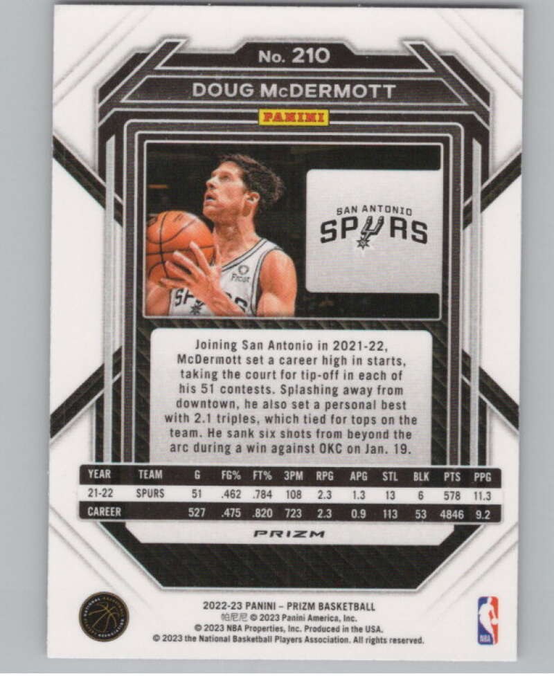 2022-23 Panini Prizm Prizms Pink Ice #210 Doug McDermott  V98320 Image 2