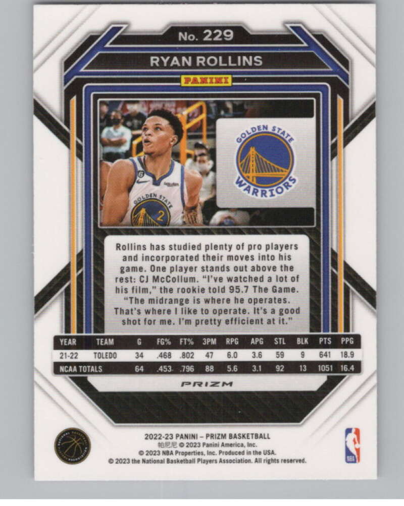 2022-23 Panini Prizm Prizms Pink Ice #229 Ryan Rollins  V98321 Image 2