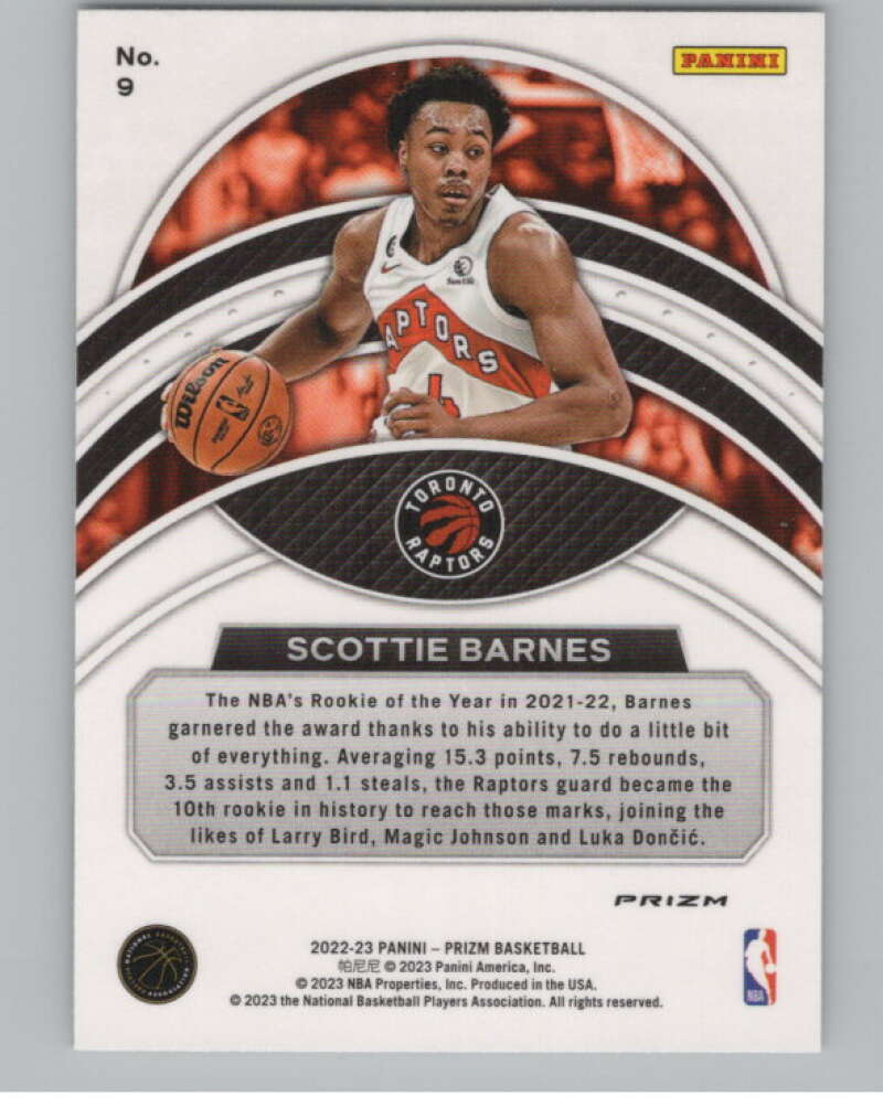 2022-23 Panini Prizm Dominance #9 Scottie Barnes  V98328 Image 2