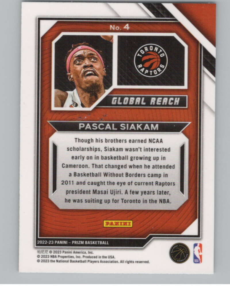 2022-23 Panini Prizm Global Reach #4 Pascal Siakam  V98331 Image 2