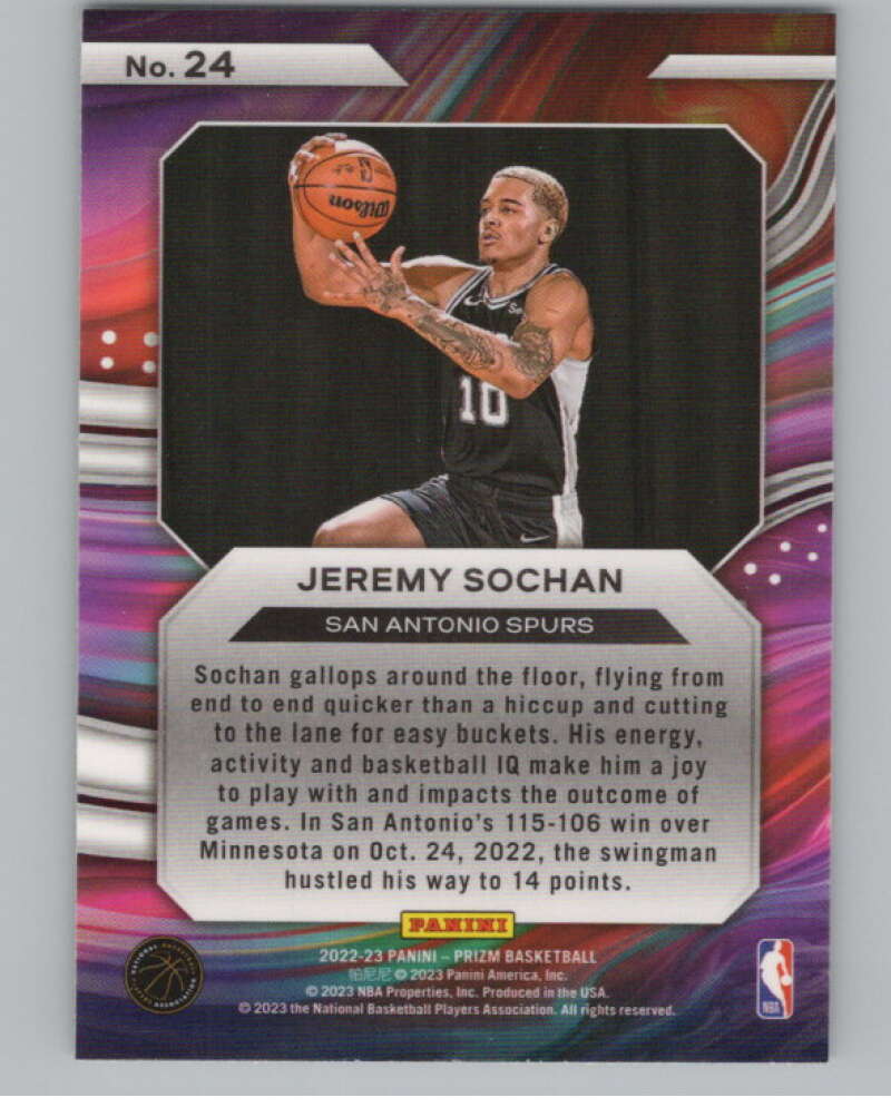 2022-23 Panini Prizm Instant Impact #24 Jeremy Sochan  V98336 Image 2