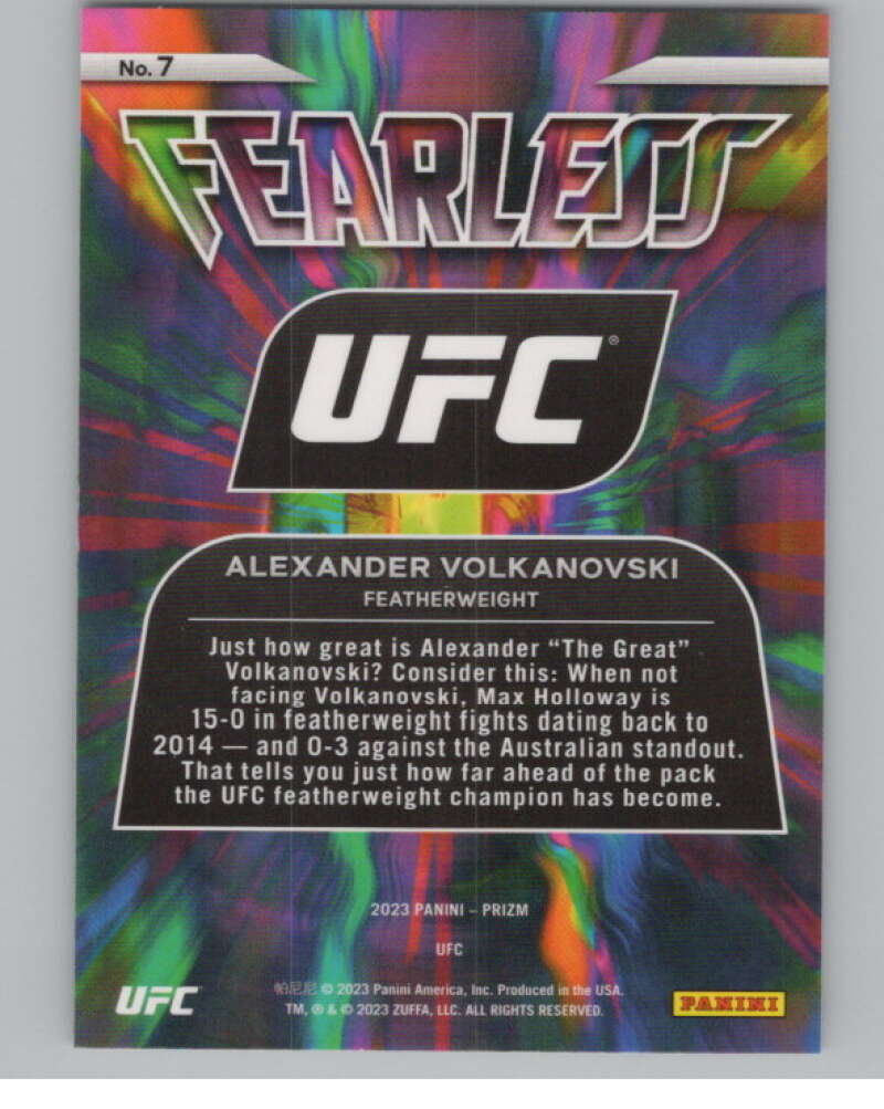 2023 Panini Prizm UFC Fearless #7 Alexander Volkanovski  V98368 Image 2