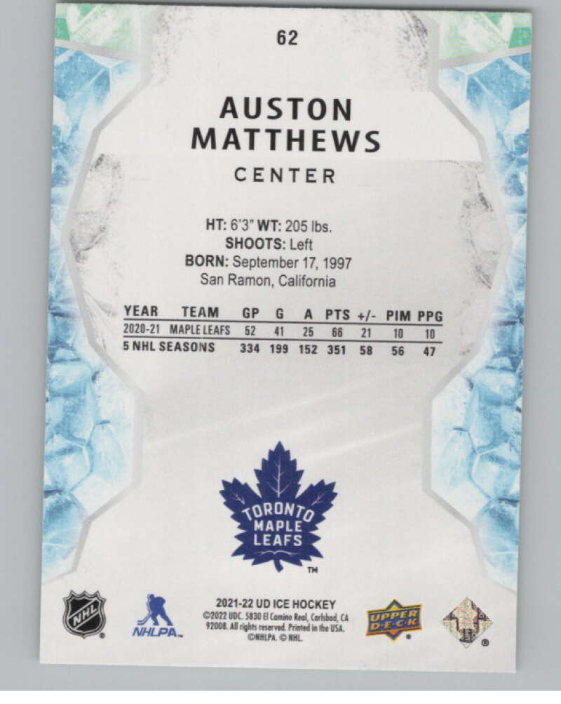 2021-22 Upper Deck Ice Green #62 Auston Matthews   V98396 Image 2