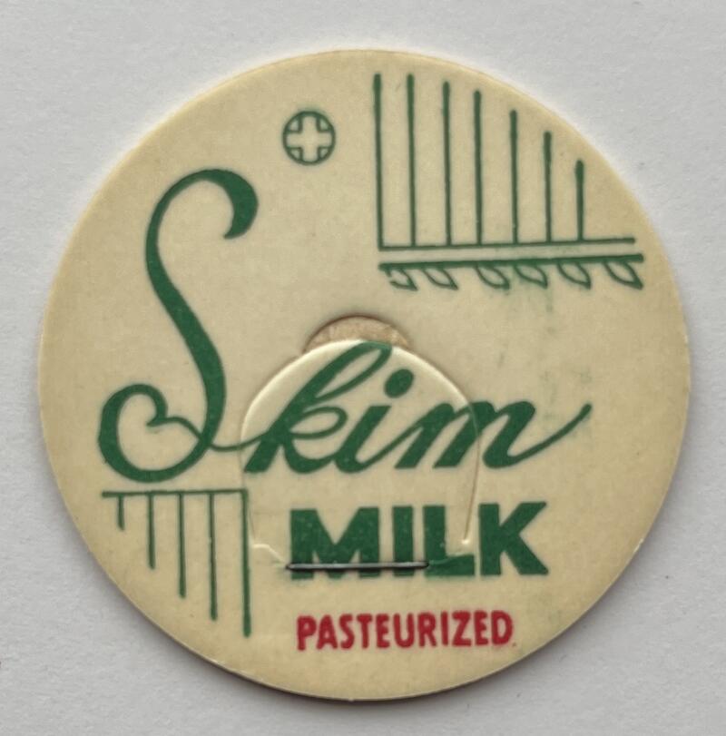 Skim Milk Pasteurized Vintage Bottle Cap 1.5" Round Image 1