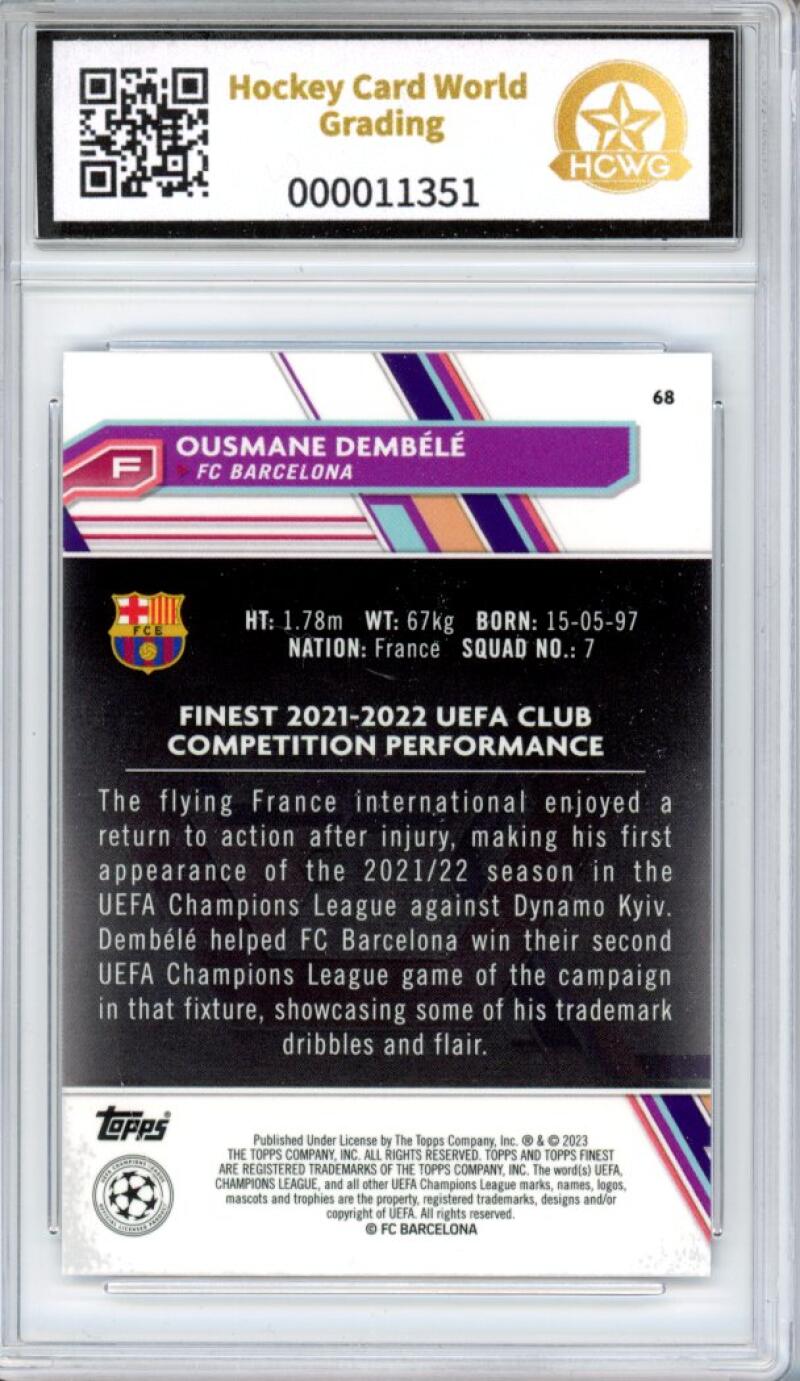 2022-23 Finest UEFA Club Blue Aqua Vaporwave #68 Ousmane Dembele 8/250 HCWG 10  Image 2