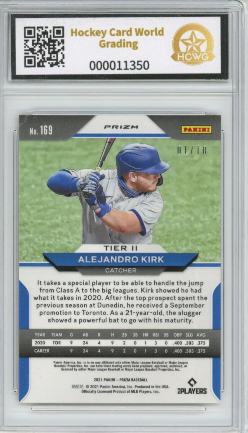 2021 Panini Prizm Gold #169 Alejandro Kirk 1/10 Rookie RC Graded Mint HCWG 9 Image 2