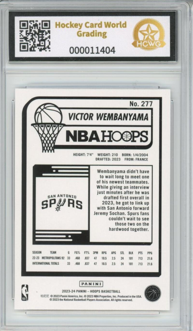 2023-24 Panini Hoops #277 Victor Wembanyama Rookie RC Graded HCWG 10 - 11404 Image 2