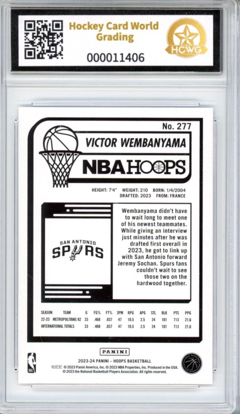 2023-24 Panini Hoops #277 Victor Wembanyama Rookie RC Graded HCWG 9 - 11406 Image 2