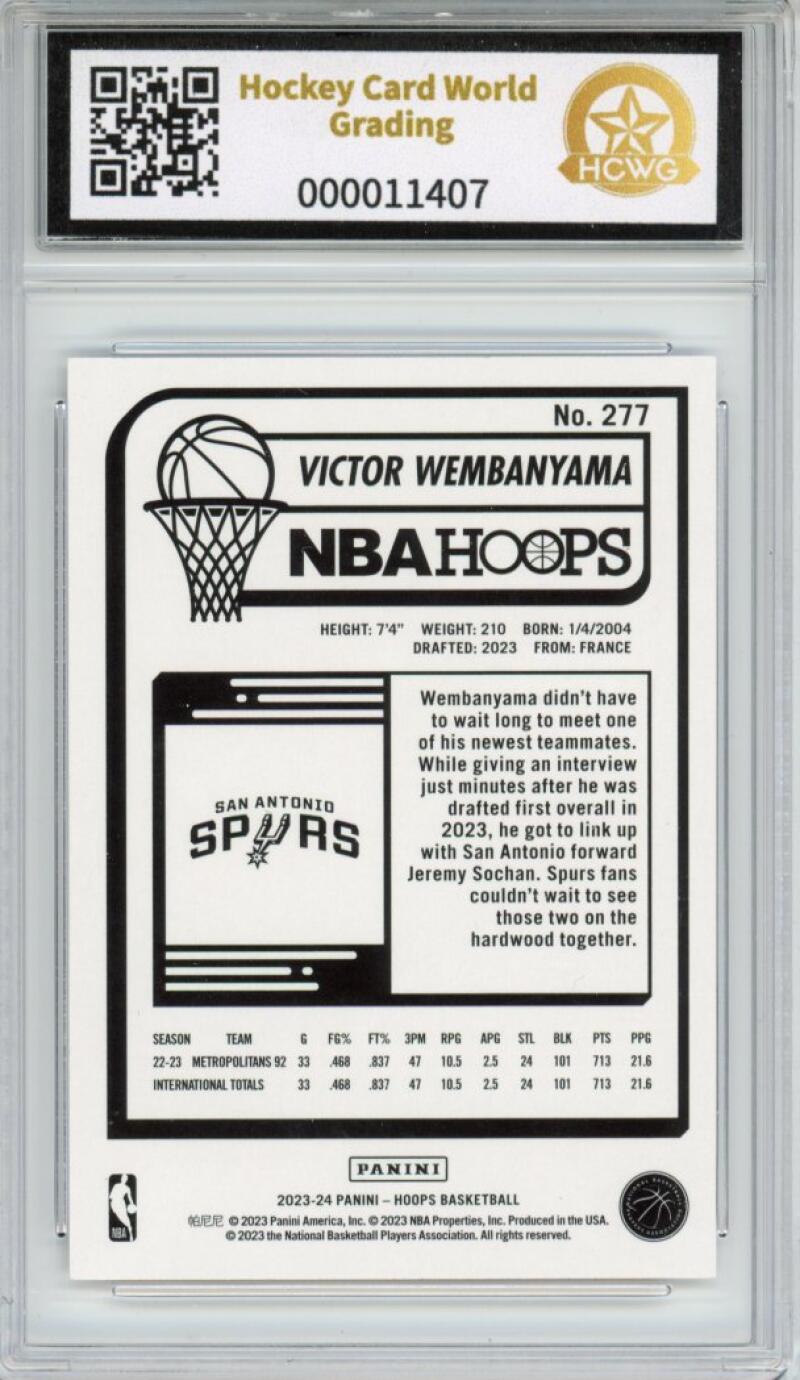 2023-24 Panini Hoops #277 Victor Wembanyama Rookie RC Graded HCWG 9 - 11407 Image 2