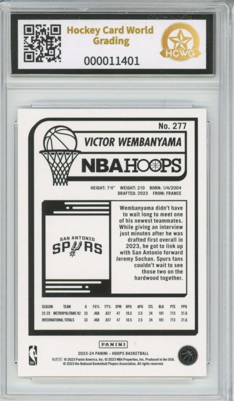 2023-24 Panini Hoops #277 Victor Wembanyama Rookie RC Graded HCWG 9 - 11401 Image 2