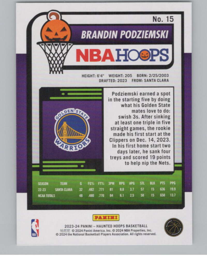 2023-24 Panini Haunted Hoops #15 Brandin Podziemski RC V98403 Image 2