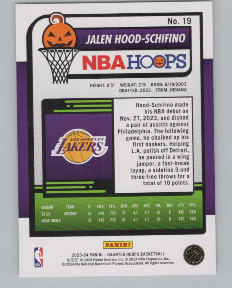 2023-24 Panini Haunted Hoops #19 Jalen Hood-Schifino RC V98405 Image 2