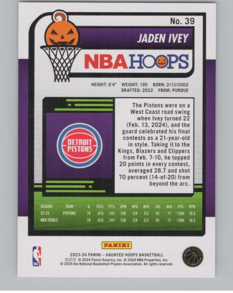 2023-24 Panini Haunted Hoops #39 Jaden Ivey V98417 Image 2