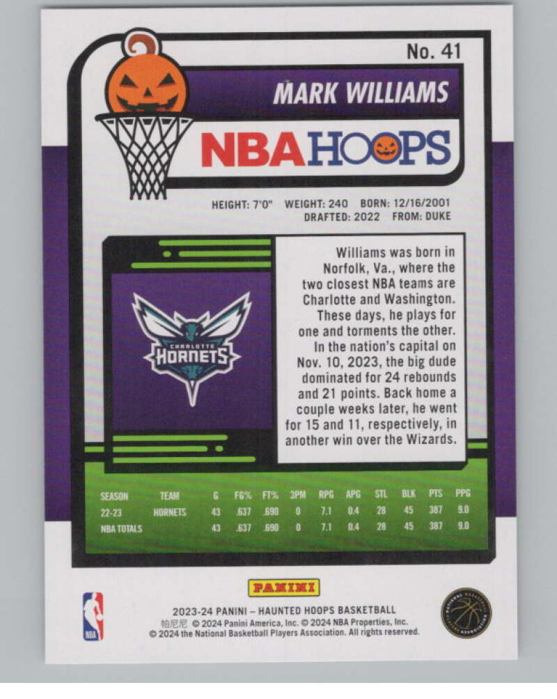 2023-24 Panini Haunted Hoops #41 Mark Williams V98418 Image 2