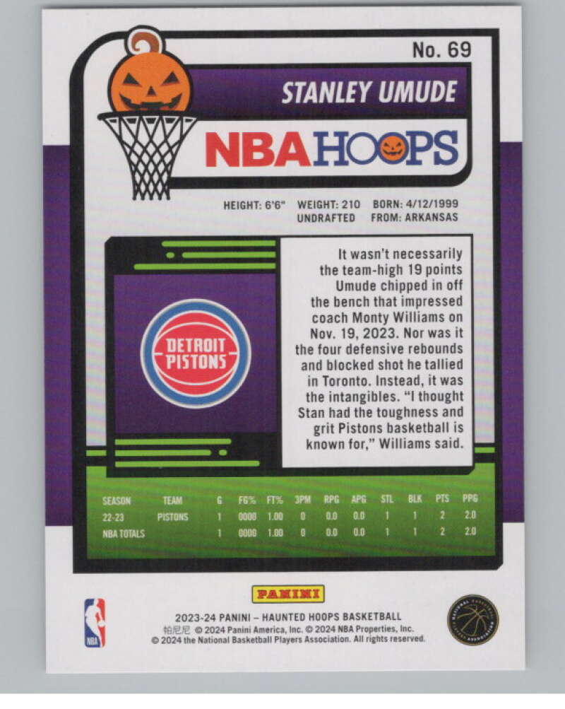 2023-24 Panini Haunted Hoops #69 Stanley Umude RC V98431 Image 2