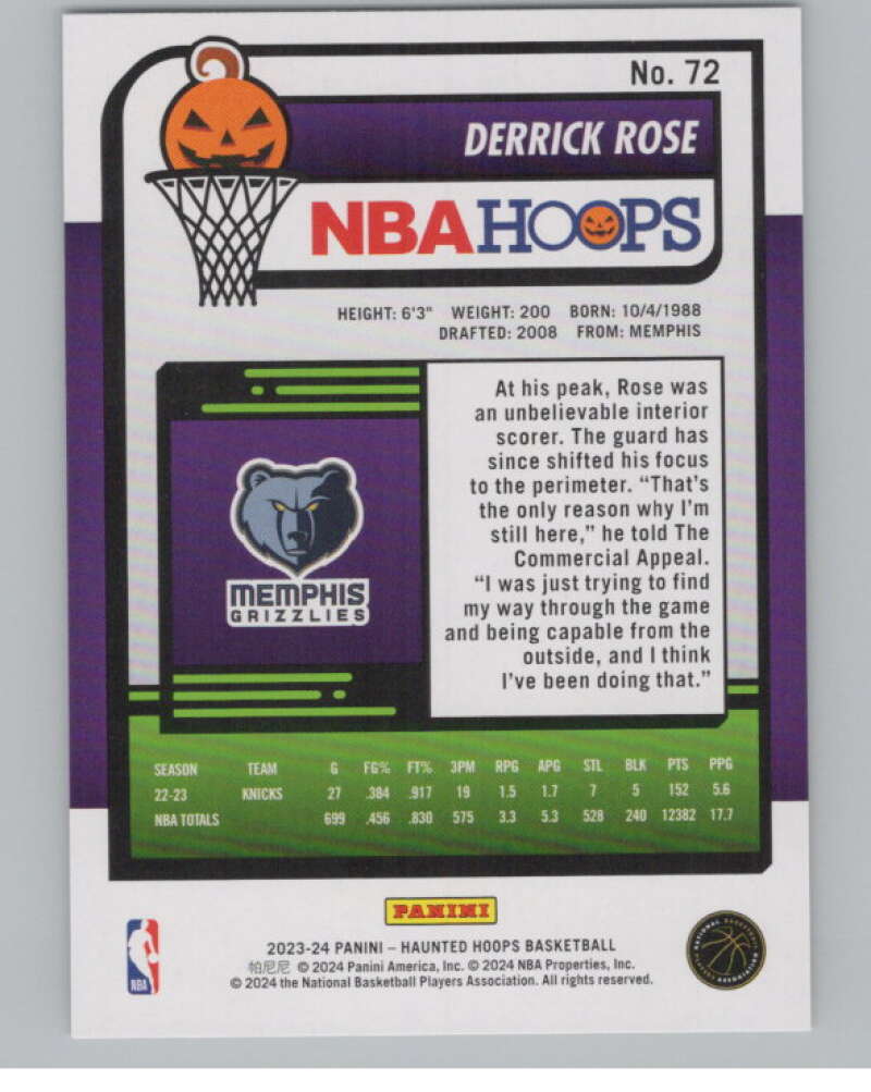 2023-24 Panini Haunted Hoops #72 Derrick Rose V98434 Image 2